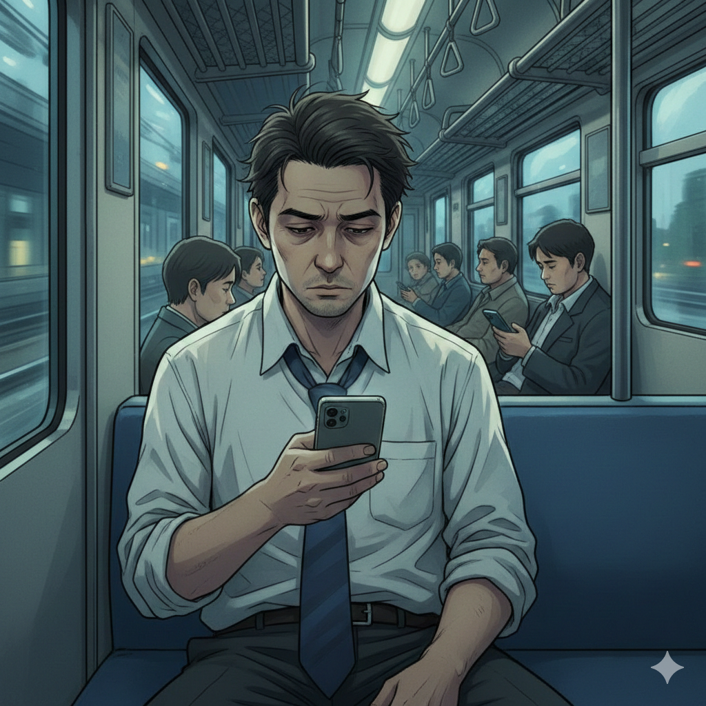 スマホ　疲労　サラリーマン　残業