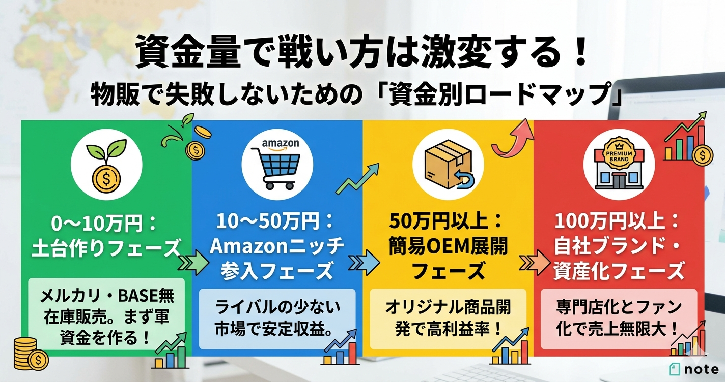 資金量で戦い方は激変する！物販で失敗しないための「資金別ロードマップ」
