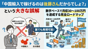 「中国輸入で稼げるのは後藤さんだからでしょ？」という大きな誤解。数字ベースで月収30〜100万円を達成する完全ロードマップ